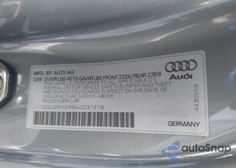 2010 Audi A5 2.0T Premium из США, поврежденный, VIN WAURFAFR9AA031418